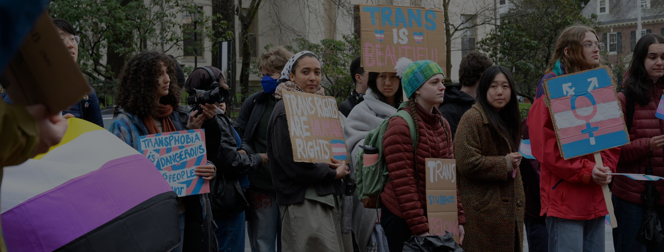 Students protesting at Brown University to protect trans rights during Trans Week of Visibility.